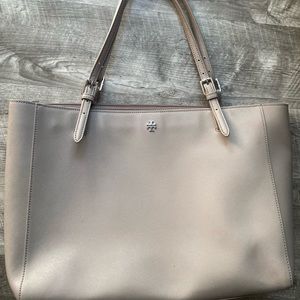 Gray Tory Burch York buckle bag with dust bag.